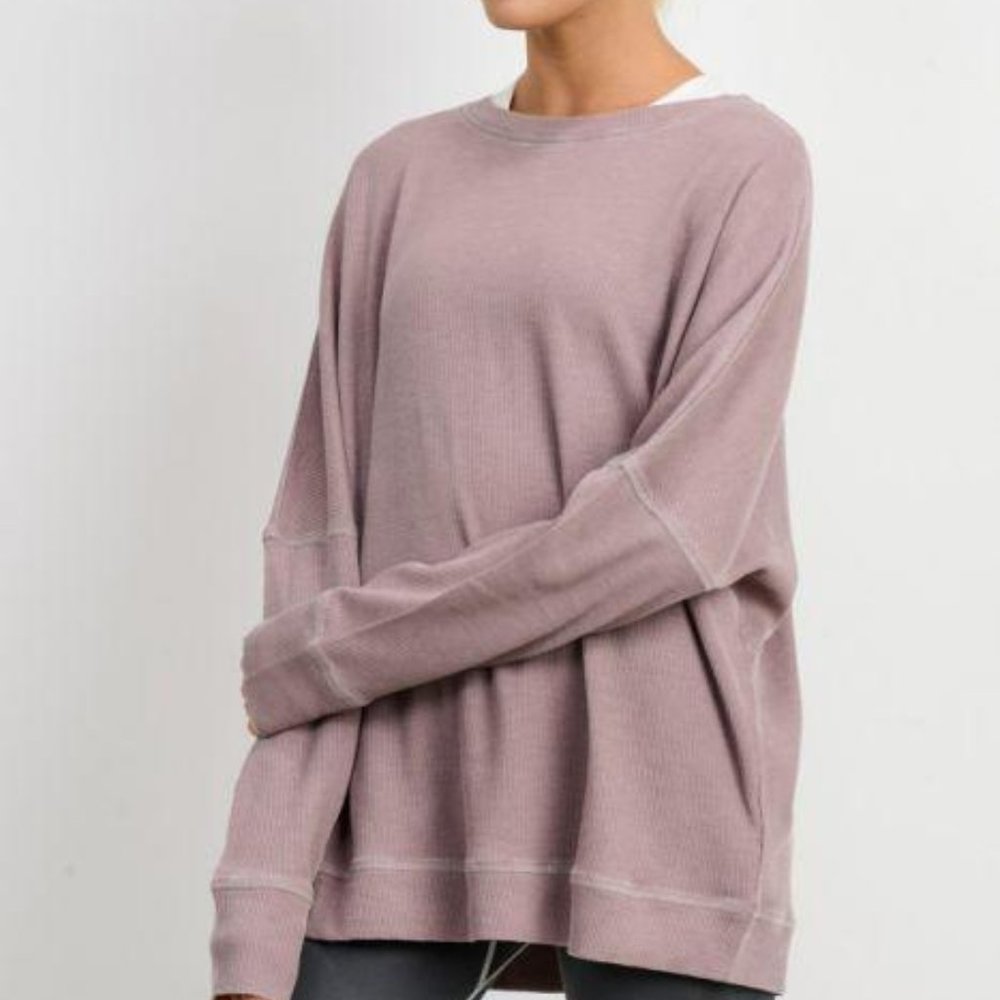 WAFFLE RIBBED ROUNDNECK PULLOVER